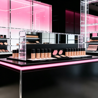 Comptoirs de maquillage, vitrines et aménagement intérieur d'une boutique de cosmétiques moderne.