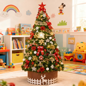 Árbol de Navidad de Pino con Luces LED, Luces Pequeñas Brillantes, Material de PVC/PE, Base de Mesa para Decoración Navideña de Remolques de Viaje, 3 Pies, Luz Cálida - Product Image 6