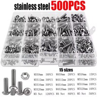 Ensemble de vis à tête hexagonale M3 M4 M5, 500 pièces, acier inoxydable, zingué, tête plate ronde, classe 10.9 et 12.9, boulons et écrous métriques