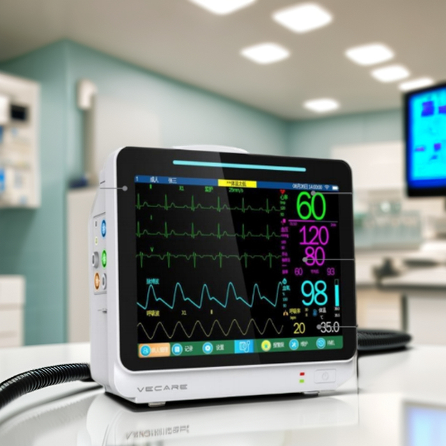 WCHT WCHT0103 High Resolution 12-Channel LCD Veterinary ICU Patient Monitor for Cats Dogs Class I Electric Plug-In Power Plastic