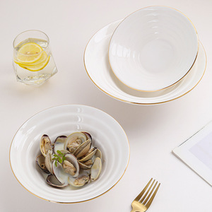 Moderno restaurante japonés respetuoso con el medio ambiente de alta calidad de gran tamaño de porcelana roscada de cerámica frutas ensalada sopa <span class=keywords><strong>Ramen</strong></span> <span class=keywords><strong>Bowl</strong></span> blanco - Product Image 2