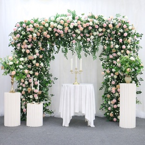A7471 Decorazione Artigianale di Lusso con Fiori Artificiali in Seta Bianca, Rosa e Foglie Verdi per Archi Nuziali e Sfondi per Feste - Product Image 6