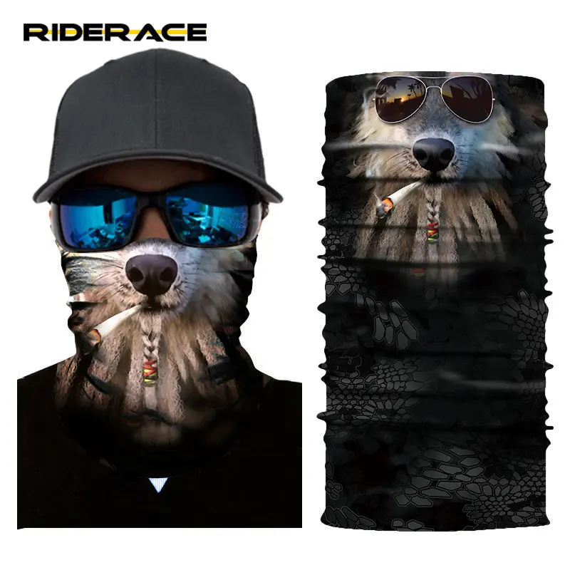 RIDERACE 자외선 차단제 사이클링 페이스 마스크 3D 동물 패턴 베일 헤드 스카프 넥 워머 겨울 야외 스포츠 스키 발라클라바 머리띠