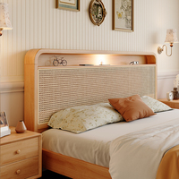 Lit en bois massif de haute qualité avec tête de lit en rotin, meubles de chambre à coucher en bois massif