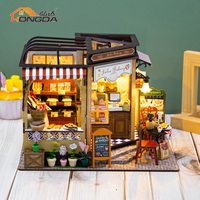 Hongda M2422 Julia Bakery miniature maison de poupée bricolage poupée maison en bois kit de maison de poupée fait main avec lumière