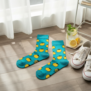 Colorful Silk <b>Socks</b> Green Lemon Pattern Print Breathable Daily Use Knitted Logo Body Free Size Custom Logo Bag for Girls - Product Image 3