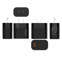 Chargeur mural rapide USB-C PD double port 25W noir standard US avec ports QC3.0 pour mobile