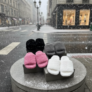 2026 Custom High Quality Furry Balenciagaes Fuzzy Designer Slippers Sandals Women Balenci Fur <b>Slides</b> Shoes - Product Image 1