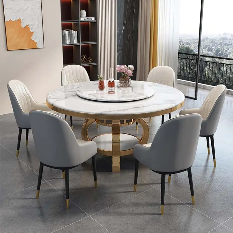 New Light Luxury Stone Dining Table And Chair Combination Round Dining Table Modern Turntable Rock Slab Italian Dining Table