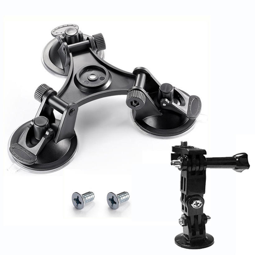 Triple Suction Cup Car Mount Kit Quick Release Outside Windshield Magic Arm Camera Mount with Action Camera Adapter
