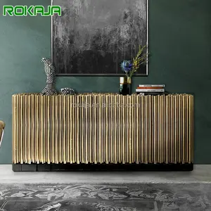 Luxury Gold Stainless Steel Cabinet Modern Hallway Decorative Sideboards Gloss Top Bar Counter Console Table Nightstand Table