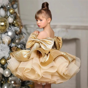 Nouvelle Robe de Princesse Élégante en Satin Doré pour Bébé Fille, Idéale pour le Premier Anniversaire et les Fêtes, en Polyester, pour l'Exportation - Product Image 5