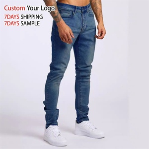 High Quality Hole Tight Stretch Denim <b>Jeans</b> Mid Waist Micro <b>Elastic</b> Custom Cross-pants Slim Fit Casual Men <b>Jeans</b> - Product Image 3