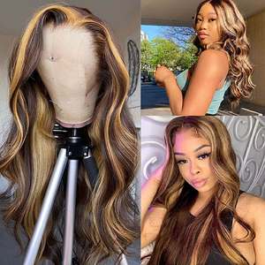 Vente en gros de perruque Lace Front <span class=keywords><strong>Wabe</strong></span> Body Highlight brésilienne, perruque Lace Wig en cheveux vierges pour femmes noires, perruque Lace Pre Pluck avec des cheveux de bébé - Product Image 2