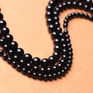 Perles d'<span class=keywords><strong>agate</strong></span> <span class=keywords><strong>noire</strong></span> rondes de 8 mm avec un grand trou de 2,0 mm - Product Image 1