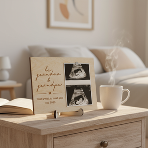 Custom Engraved Wood Ultrasound Photo Frame Pregnancy Announcement Gift Baby Reveal Display Stand Grandparent Surprise <strong>Keepsake</strong> - Product Image 5