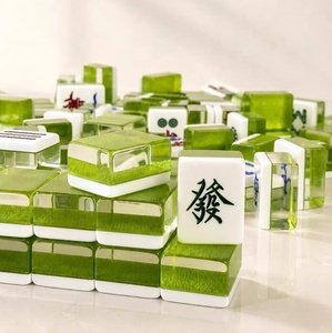 Jeu de tuiles de mahjong en acrylique vert de haute qualité, jeu de mahjong chinois traditionnel classique, tuiles gravées durables pour les fêtes de famille - Product Image 2