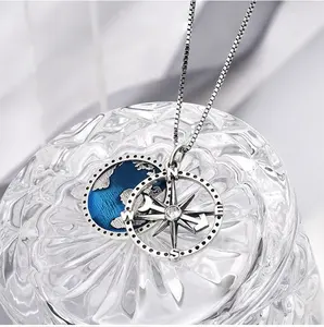 Sterling Silver 925 Necklace Fashion Map Compass New Necklace