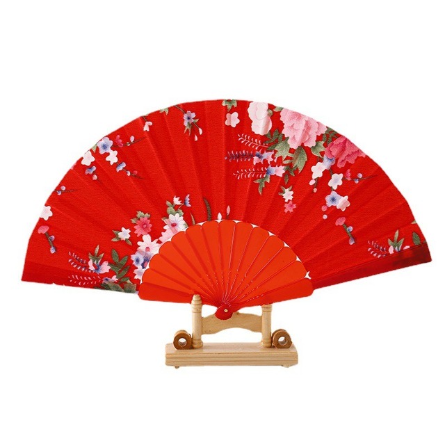 Custom 7-inch Bamboo Folding Hand Fan Silk Cloth Party Bamboo Antiquity Style Portable Advertising Folding Fan Plastic Handle