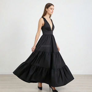 Vestido Maxi Negro Personalizado sin Mangas con Capas <span class=keywords><strong>de</strong></span> Tafetán <span class=keywords><strong>para</strong></span> Mujer, Vestidos Formales <span class=keywords><strong>para</strong></span> Galas - Product Image 2