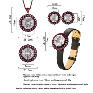 Fashion Eco-friendly Copper Black Gold Plated 16-10MM White Zircon Pendant <b>Earrings</b> Ring Bracelet 4 Pcs Jewelry Set for Gift - Product Image 2
