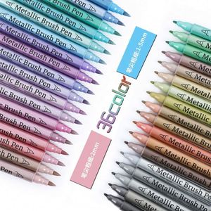 Wholesale Dual Tip Metallic <b>Brush</b> Pen Glitter Graffiti 24 Color Acrylic Art Marker for Paper Card Stone Glass Ceramic Drawing - Product Image 5