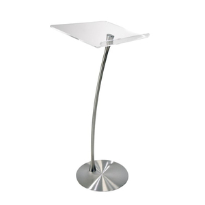 Podio de acero inoxidable a medida con poste curvo y cubierta de acrílico, atril de pie de suelo de lucite - Product Image 4