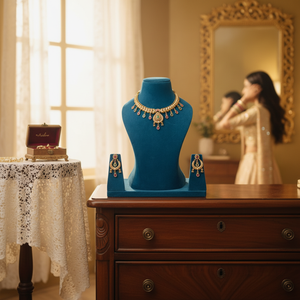 Heritage Polki Imitation Necklace & Earrings 18K <b>Gold</b> Plated Brass Trendy Bridal Jewelry <b>Set</b> for Wedding & Party - Product Image 3