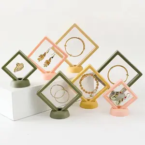 Clear PE Film Packaging Box Case Custom 3D Membrane Floating Frame Holder Stand Necklace Floating Jewelry Display Box