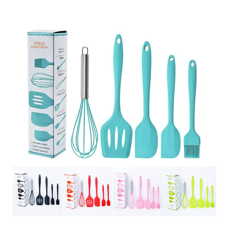 Non Stick Heat Resistant Rubber 6 pcs Kitchen Silicone Spatula Set and Cookie Spatula for Baking Tool