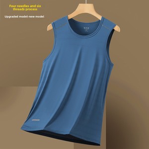 เสื้อกั๊กแขนกุดลำลองสำหรับผู้ชายใส่ในฤดูร้อนระบายอากาศได้อย่างรวดเร็วผ้าไอซ์ซิลค์ดูดซับเหงื่อเสื้อผ้าออกกำลังกายแบบถักสีพื้น - Product Image 3