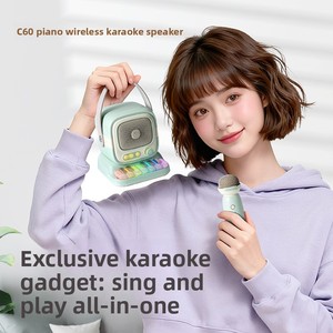 Mini Piano Karaoké Tout-<span class=keywords><strong>en</strong></span>-un avec Microphone, Enceinte Intelligente, Lumière Ambiante, Couleur Macaron, Audio de Bureau Mignon, Cadeau d'Anniversaire pour Enfants - Product Image 4