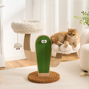 Árbol para Gatos Cactus Tree de 2 Niveles con Poste Rascador de Sisal, Diseño de Dibujos Animados, Resistente, para Gatos Medianos - Product Image 1