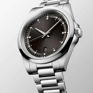 นาฬิกาข้อมืออัตโนมัติสำหรับสุภาพสตรี พร้อมตัวบอกเวลาประดับเพชร สายสแตนเลส แสดงวันที่ กระจกแซฟไฟร์ ลองจินซิง - Product Image 1