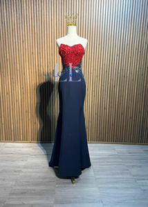 Vestido sin mangas con corte en A para mujer, con capa, adornado con pedrería de alta gama, de seda, elegante, para fiesta, de Vietnam. - Product Image 2