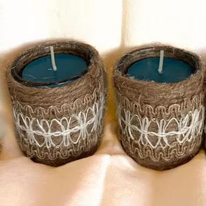 Portavelas de mimbre vintage con asa para mejor agarre, hecho a mano en India, para velas de cristal y portavelas. - Product Image 5