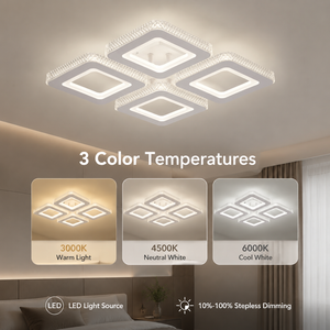 Plafonnier LED carré moderne en acrylique 40W, tricolore, dimmable, CRI élevé, montage en surface pour maison, chambre, salon - Product Image 3