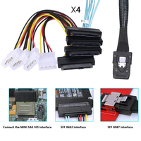 Cable de Alimentación Bofan MiniSAS SFF-8087 a SFF-8482 de 0.5M con Trenzado de PVC de 4 Pines, Cable Plano Rojo SAS 3.0 para Servidor SATA X4