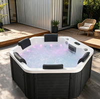Jacuzzi durable avec revêtement en bois-plastique, 31 jets, bain à remous, chauffage à température constante pour les loisirs en famille en plein air