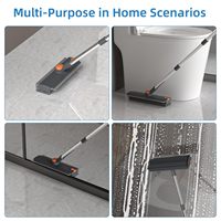Brosse de nettoyage 3-en-1 avec raclette rotative à 360 degrés et long manche pour salle de bain, carrelage, douche, sols et organisation domestique