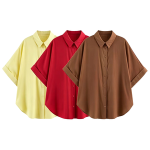 Blusa de Verano Vintage con Botones para Mujer SHENZHU, Nueva Moda 2026, Elegante y Fluida, Manga Corta, 100% Poliéster 1608322 - Product Image 1