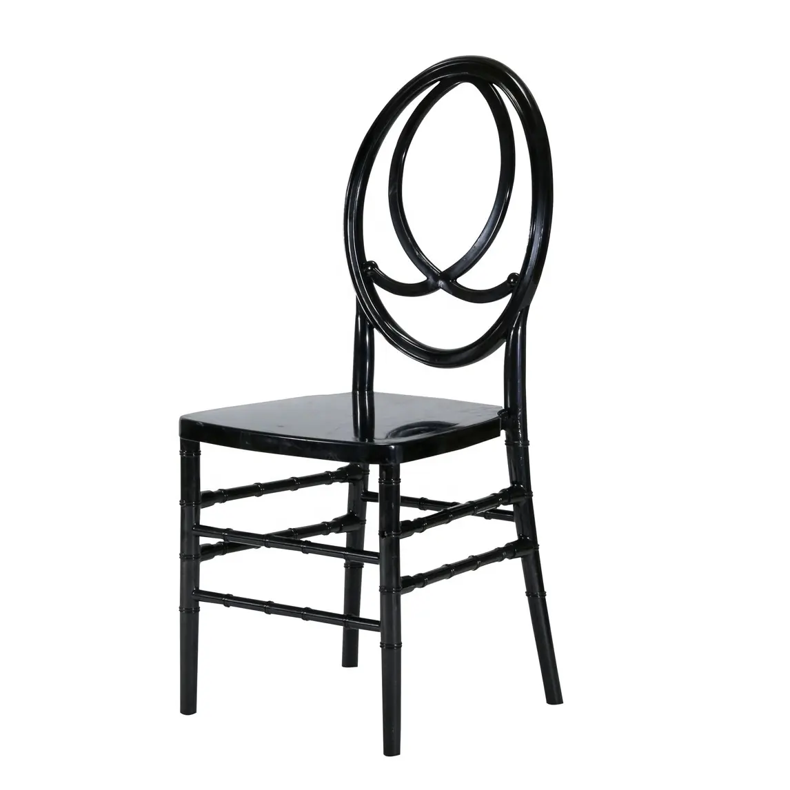 완벽한 품질 블랙 수지 플라스틱 이벤트 스택 웨딩 연회 티파니 타원형 피닉스 의자