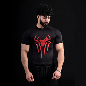Camiseta Deportiva de Compresión de Manga Larga Negra para Hombre, con Logotipo Frontal, Diseño de Araña, Corte Ajustado, Cuello Redondo, Secado Rápido - Product Image 1