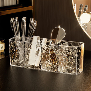 Water Ripple <b>Makeup</b> Brush Storage <b>Box</b> 4 Compartment Desktop Organizer Translucent Gray No Lid - Product Image 4