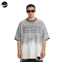 T-shirt surdimensionné en coton délavé à l'acide imprimé personnalisé XUCHANG 250 g/m², T-shirt ample à ourlet brut déchiré 250 g/m² pour homme