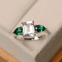 Hochzeit trend ige natürliche blaue Saphir bunte Birne Topas Edelstein Ring quadratische Sterling Silber Zirkonia Verlobung ringe