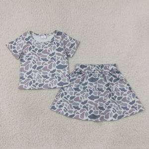 ชุดฤดูร้อนสำหรับเด็กเล็ก ลายพรางสีเทาอ่อน เสื้อแขนสั้น กระโปรงทรงเอ - Product Image 6