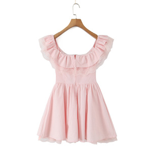 Abito da donna XY personalizzato in stile francese, modello A-line, monospalla, con maniche a volant, fiocco in pizzo e vita arricciata, stile principessa - Product Image 5