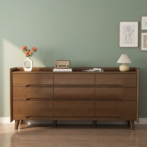 Midcentury Modern Solid <b>Wood</b> Dresser 9 Drawers Storage Cabinet Living Room Furniture Sideboard Drawer <b>Unit</b> Home Organizer - Product Image 2