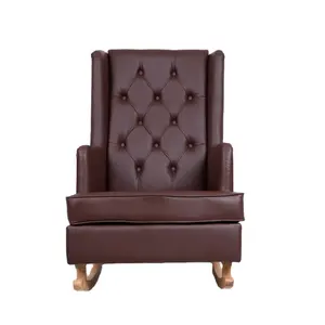 Muebles para el hogar estilo moderno de alta calidad de cuero marrón caucho madera mecedora para sala de estar